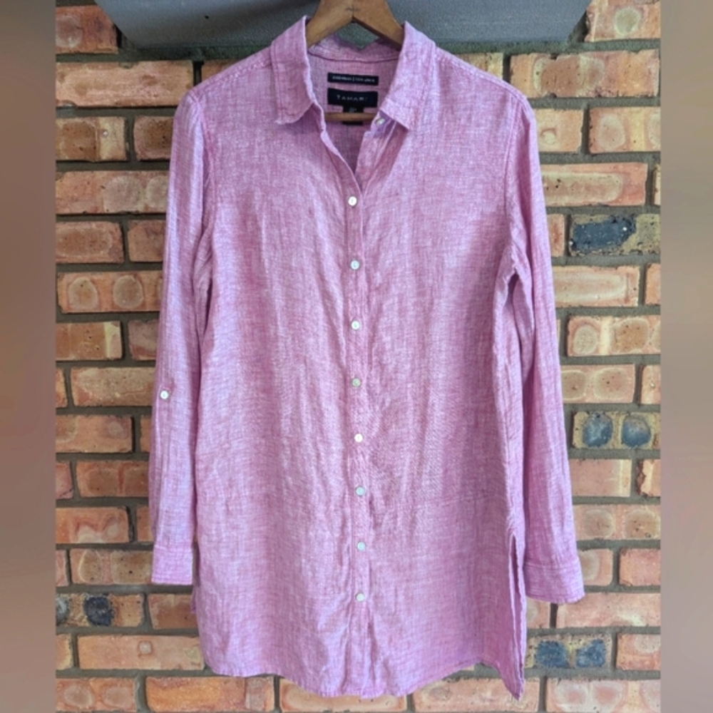 Tahari Pink Linen Top, Size S